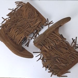 Mudd Pixie tall fringe leather moccasin boots chestnut sz6.5-7